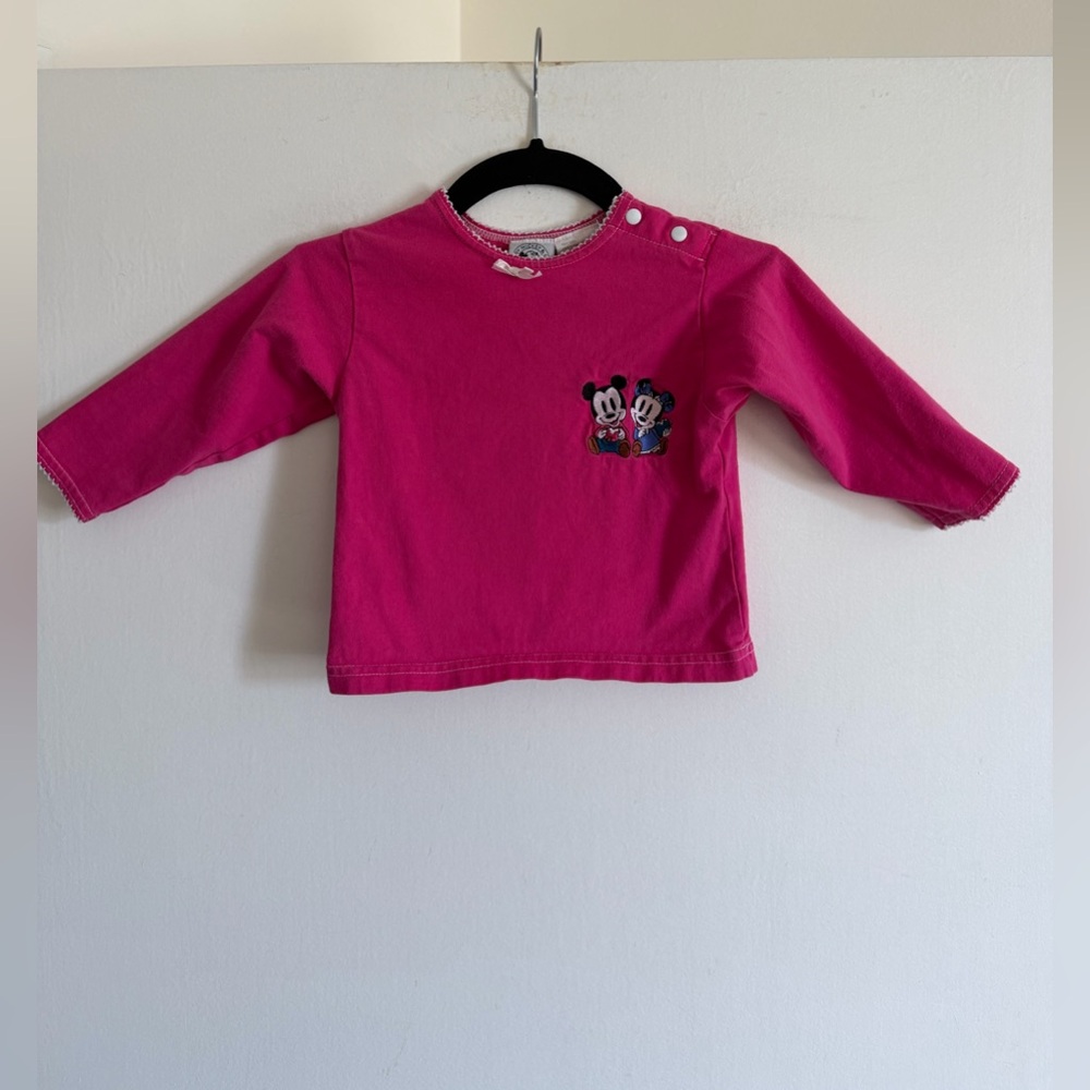 Vintage Baby Mickey & Co Mickey Mouse Minnie Mouse Pink Long Sleeve Top size 18M